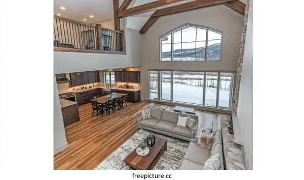 Large Open Concept Modern Living Area with High Ceilings