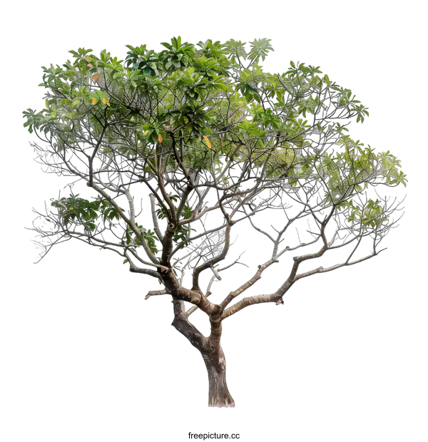 [Transparent Background PNG]Isolated Tree with Green Leaves and Bare Branches on a White Background