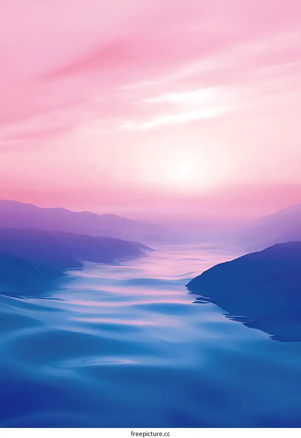 Pink and Blue Sunset Over Mountains
