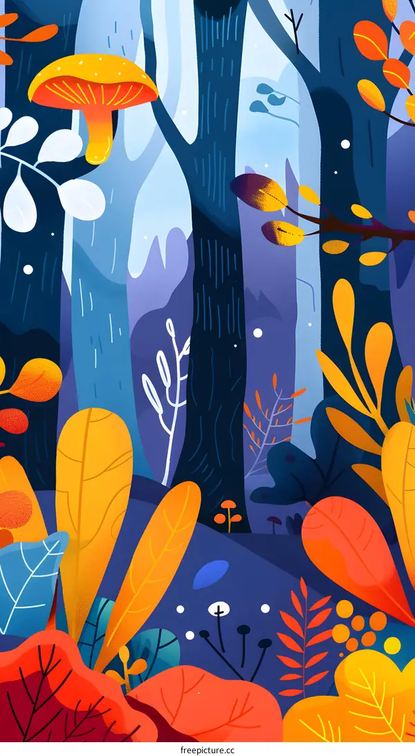 Colorful Abstract Forest Illustration With Mushroom