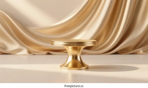 Elegant Golden Pedestal with Smooth Silk Fabric Background