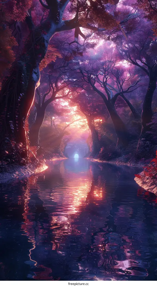 Mystical Forest Path Leading to a Glowing Portal