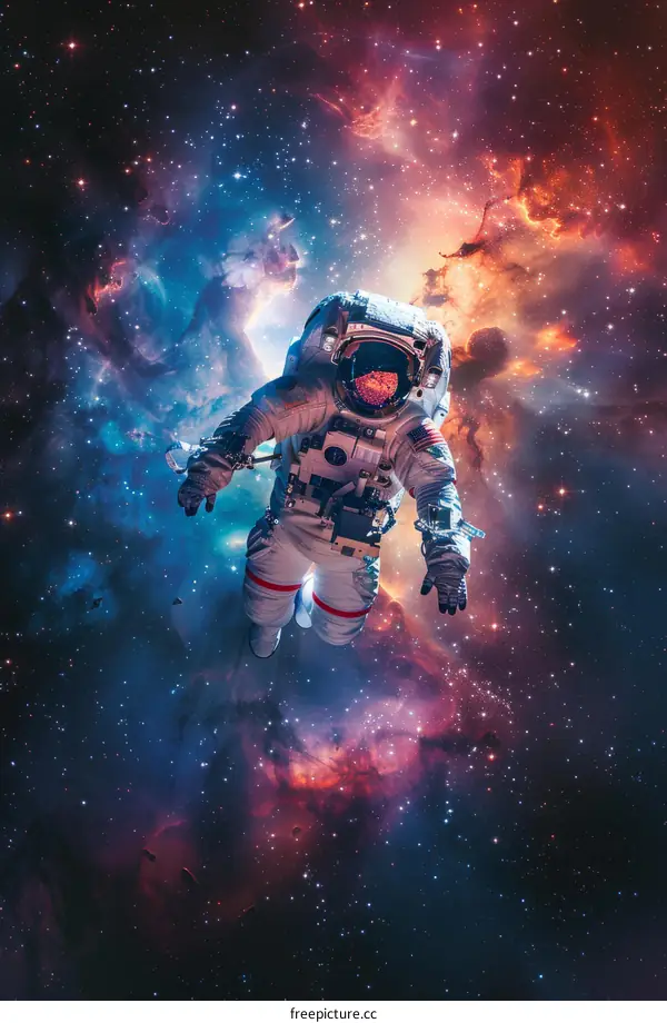 Astronaut in spacesuit floating in the vastness of space