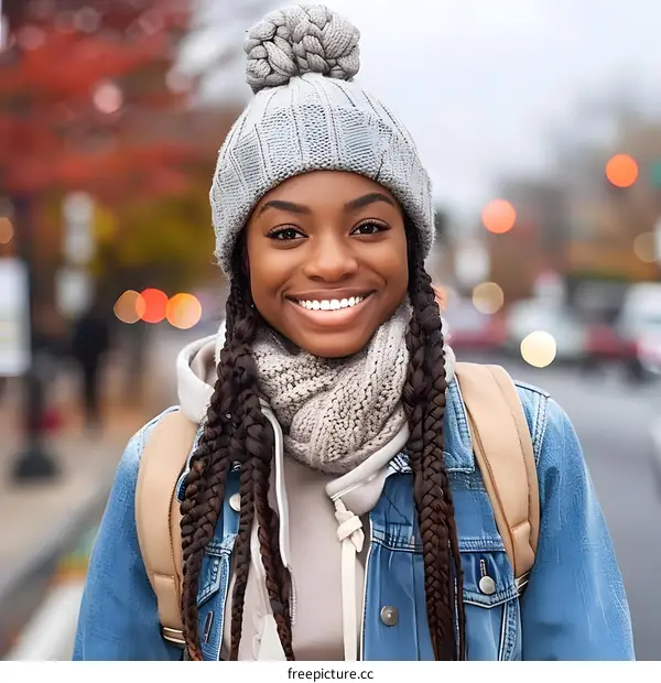 Smiling Woman in Winter Outfit