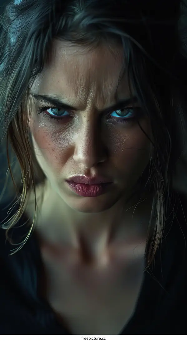 Close-up Portrait of a Woman with Intense Expression