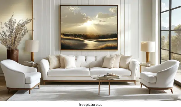 Modern Living Room with Exquisite Furniture and Scenic Art