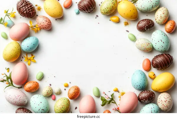 Colorful Easter Eggs Arrangement on White Background