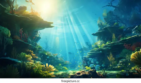 Vibrant Underwater Coral Reef with Fish