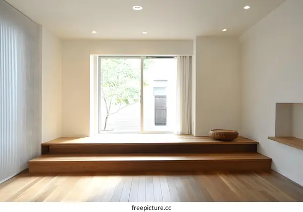 Minimalist Japanese Style Interior Design With Wooden Platform