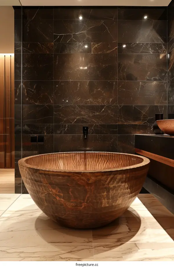 Luxury Wooden Bathtub in Modern Bathroom