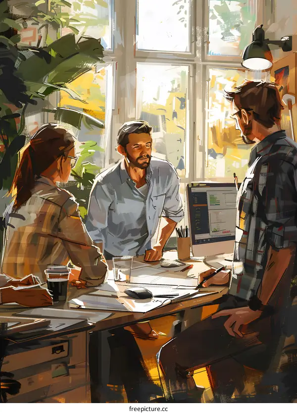 Three people in a room