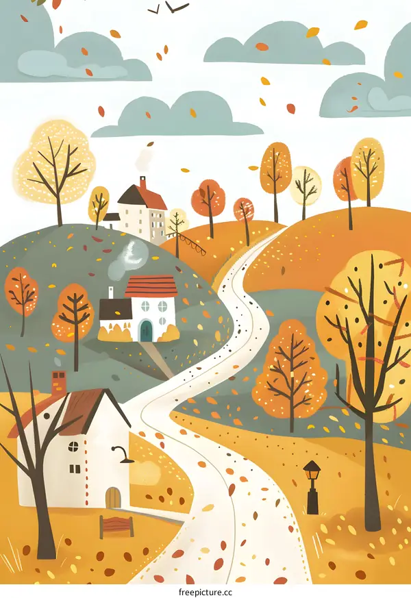 Autumn Landscape Illustration With Winding Road
