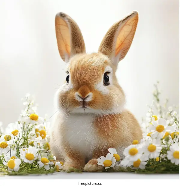 Adorable Baby Bunny Surrounded by Flowers