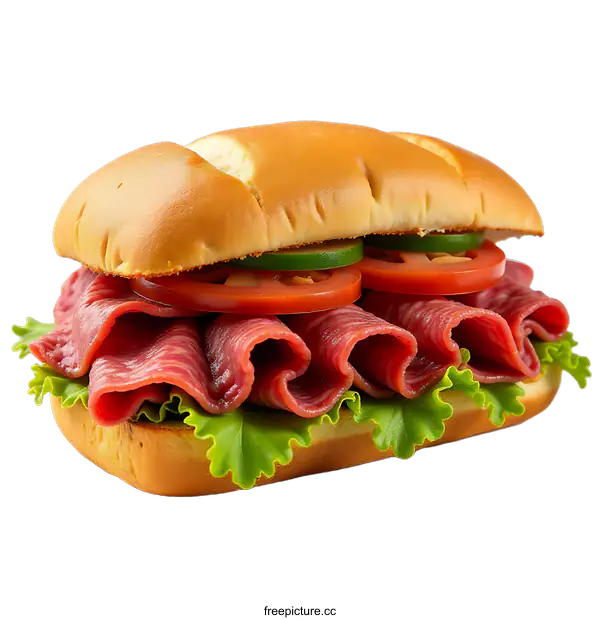 [Transparent Background PNG]Delicious Sub Sandwich with Sliced Meats and Vegetables