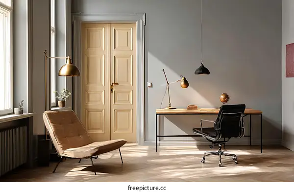 Modern Home Office with Warm Lighting