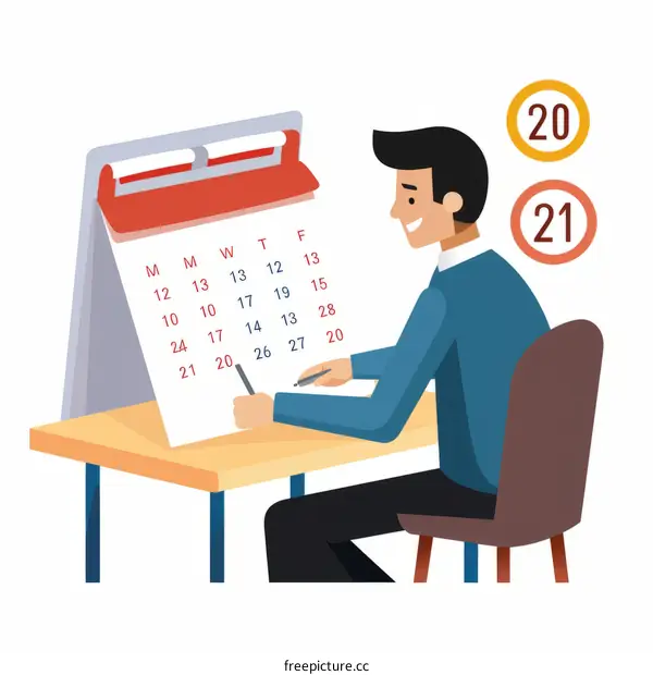 Businessman planning schedule and writing notes on desk calendar