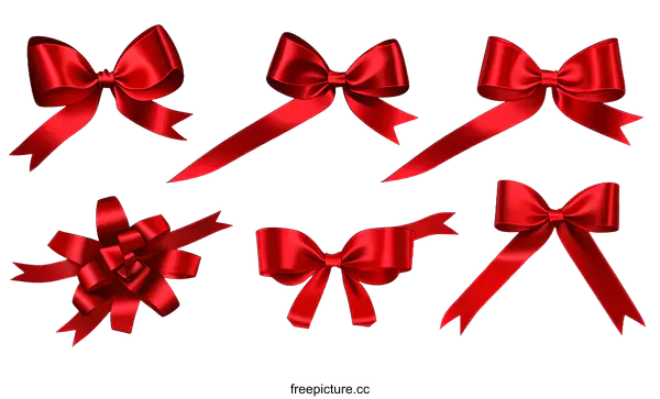 [Transparent Background PNG]Red Satin Ribbons and Bows Set