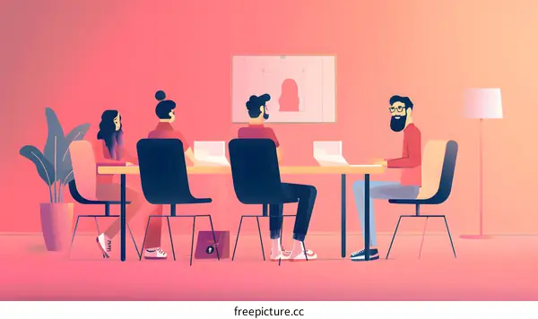 Team of People Sitting Around Table Working On Project