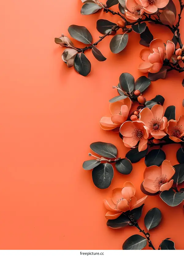Coral Flowers on Orange Background