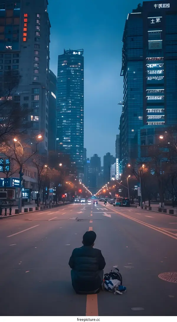 Man Sitting On A Street In The City