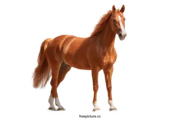 [Transparent Background PNG]Beautiful Chestnut Horse Portrait Against White Background