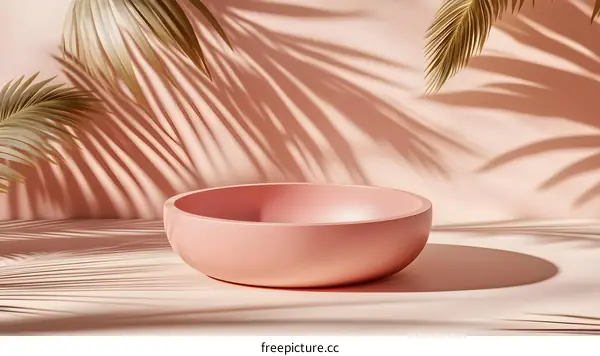 Pink Bowl with Palm Leaf Shadows Minimalist Product Display