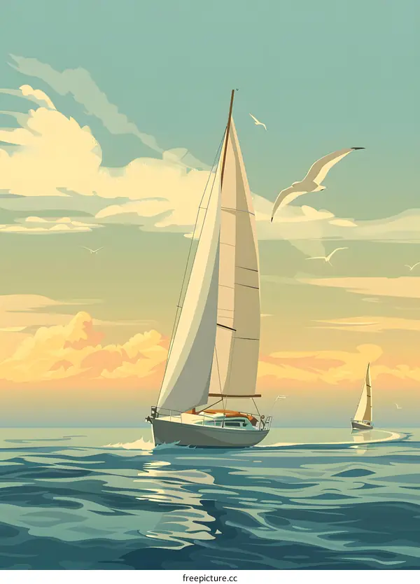 Sailing Boat on the Sea at Sunset
