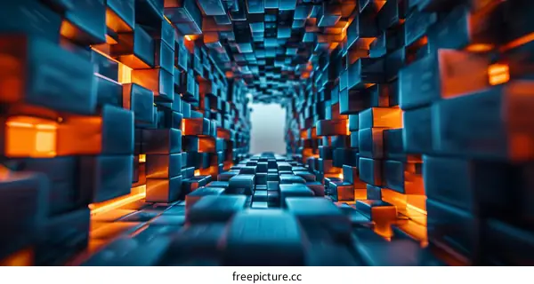Abstract Tunnel of Blue and Orange Cubes