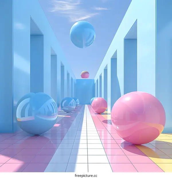 Pink and blue pastel surreal hallway