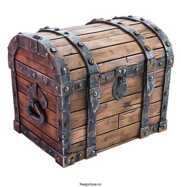 [Transparent Background PNG]Old wooden chest with metal details
