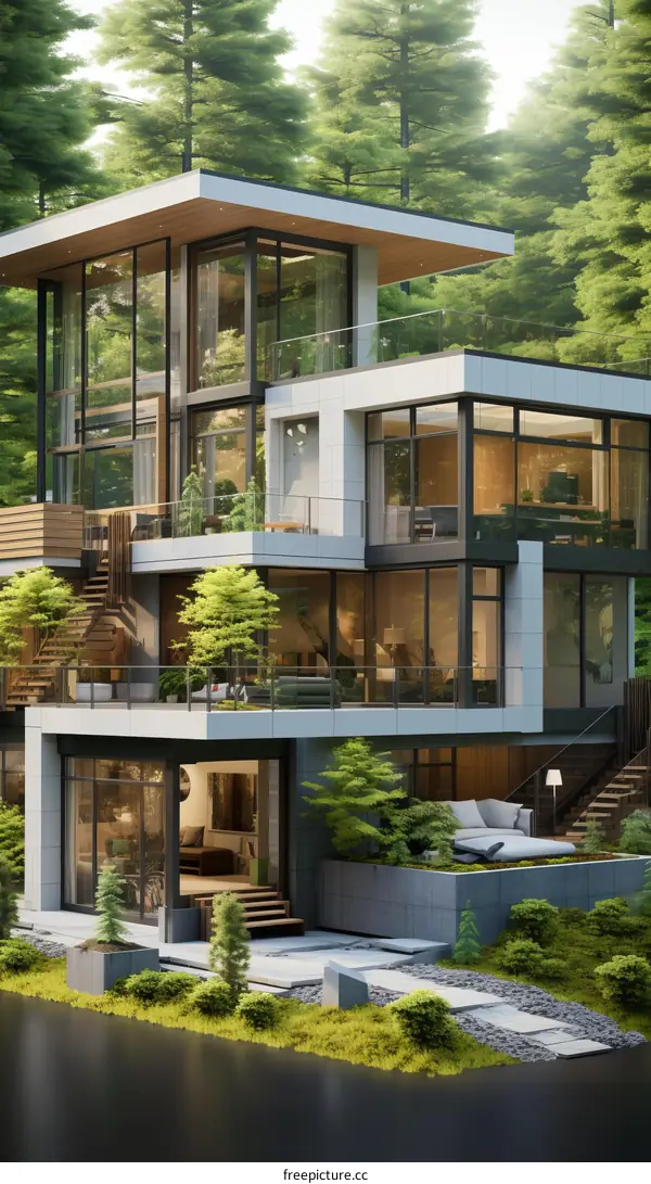 Modern Glass House in the Woods