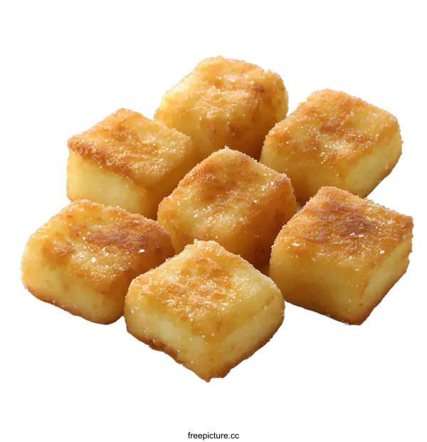 [Transparent Background PNG]Seven Golden Fried Cheese Cubes on White Background