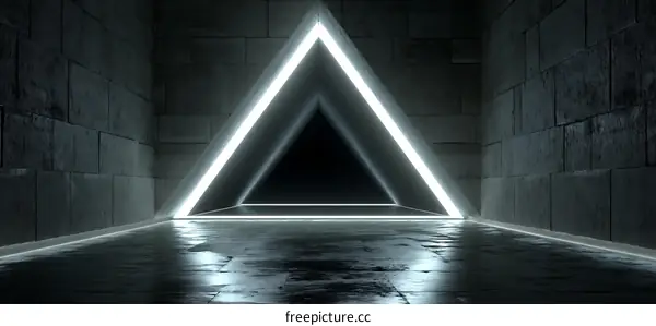 Abstract Neon Triangle Corridor in a Grey Stone Environment