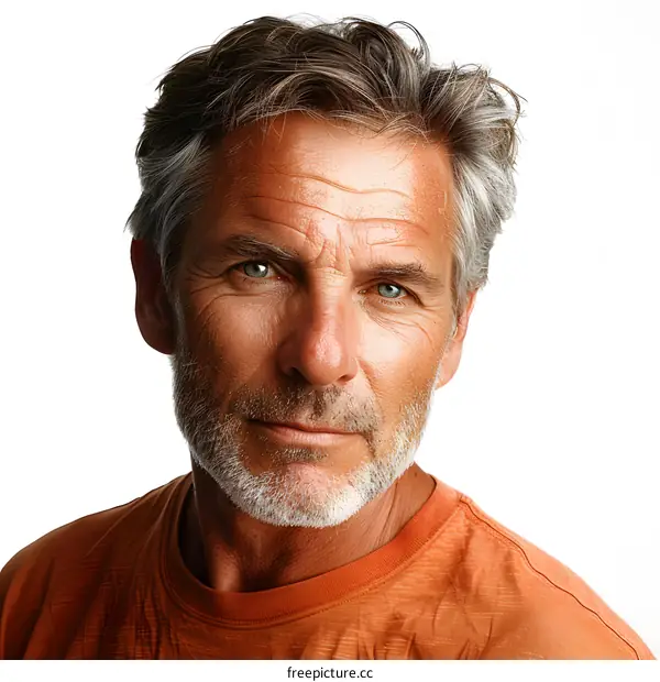 Portrait of a Mature Man with Grey Hair and Green Eyes