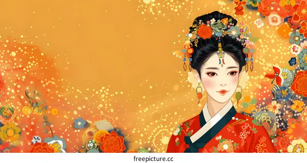 A beautiful illustration of a Korean woman in traditional dress