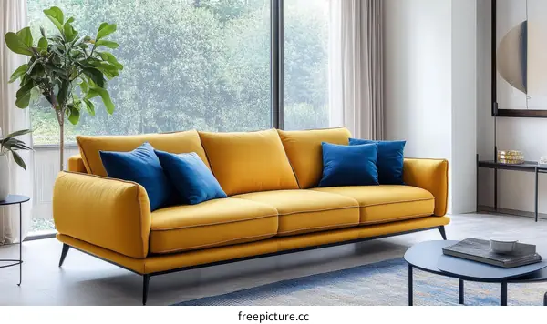 Modern Mustard Yellow Sofa in a Contemporary Living Room