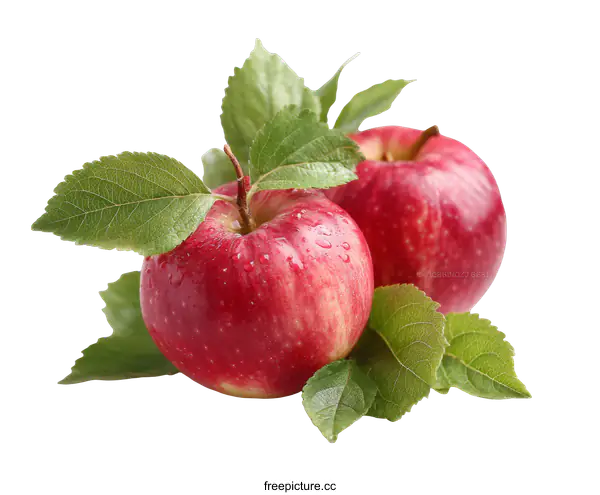 [Transparent Background PNG]Fresh Red Apples with Green Leaves