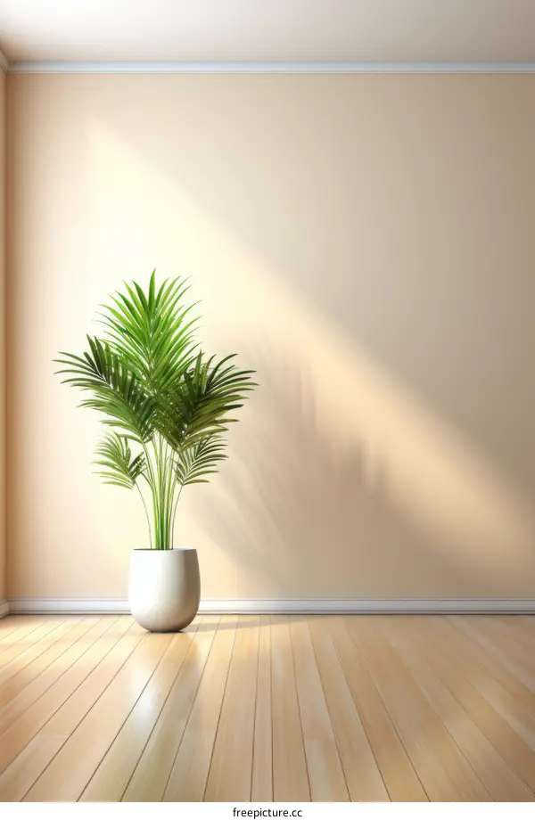 Sunlight shining through the window on the houseplant
