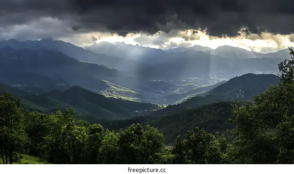 Mountain Landscape with Sunlight Rays