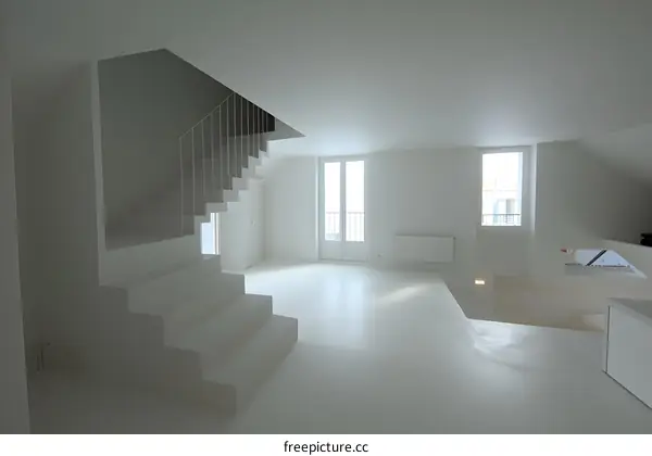 Modern White Interior Design with Staircase and Windows