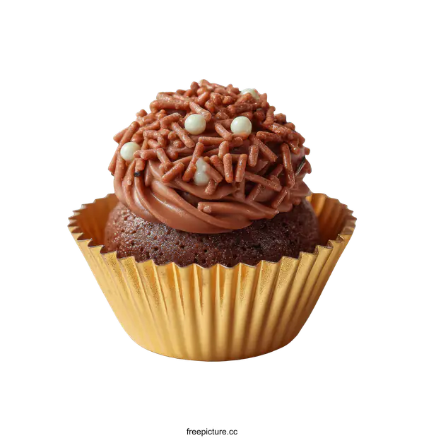 [Transparent Background PNG]Delicious Chocolate Cupcake with Sprinkles and Cream