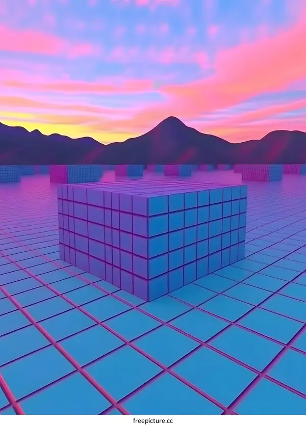 Abstract Retro Synthwave Landscape With Neon Glow