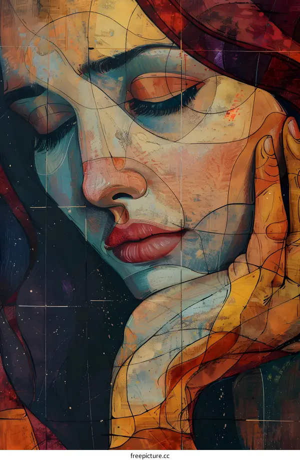 colorful portrait of a sad woman