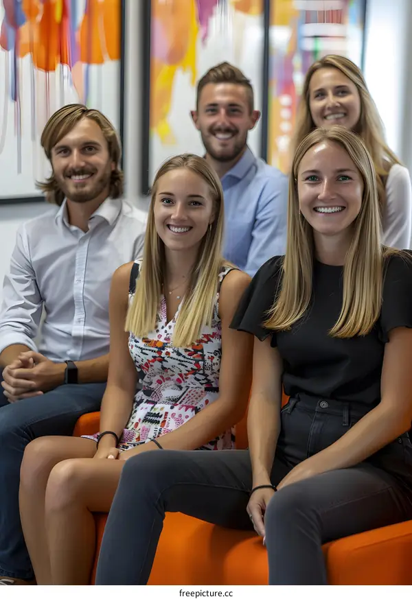 portrait of five business people in a modern office