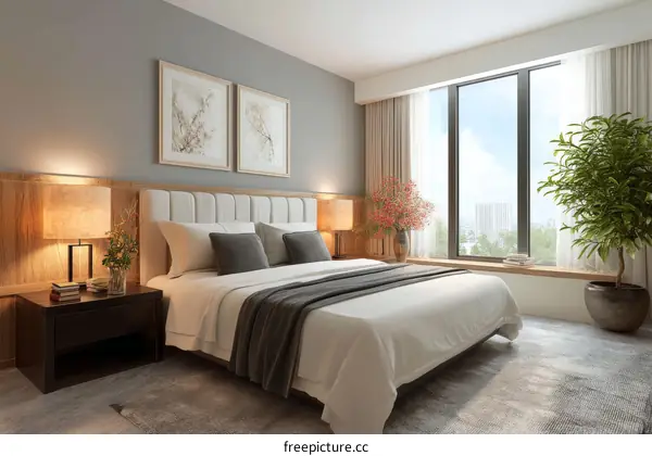 Modern Bedroom with City View Illustration