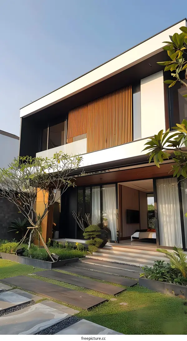 Modern Minimalist House Exterior with Wooden Accents