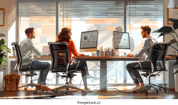 Three business people working together in an office