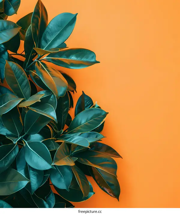 Green Leaves on Orange Background