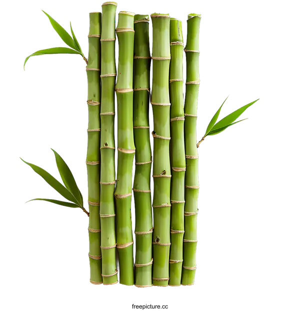 [Transparent Background PNG]Fresh green bamboo stalks with leaves