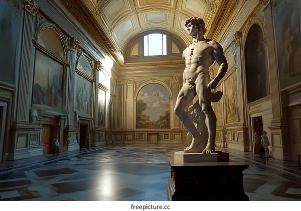 Marble Statue of David in a Grand Italian Palace